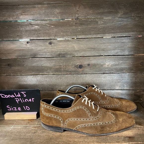 Mens Donald J Pliner Brown Suede Leather Wingtip Oxford Dress Shoes Size 10 M - Picture 1 of 6